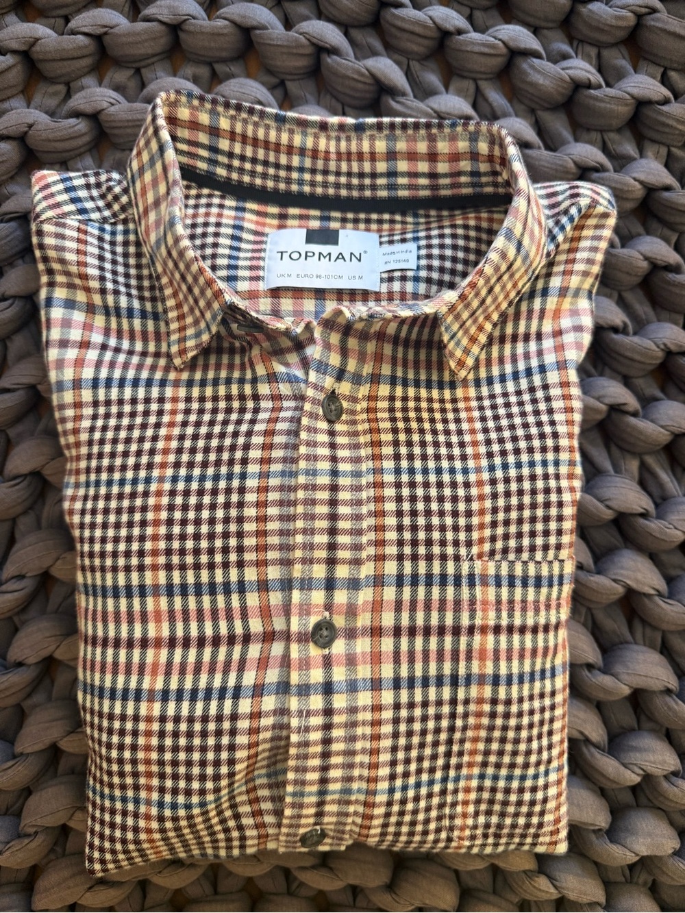 Topman Yellow Plaid Button-Down Shirt with Navy & Red Accents
